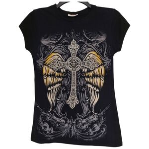 Pink Rock Black Graphic Tee Y2K Medium Womens